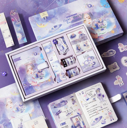 Flag Village Fairy Tale Notebook With Stickers Tape Hand Book Set Gift Box Purple