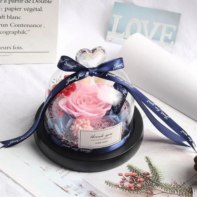 Flag Village Valentine's Day Christmas Dried Flowers For Home Decor Wedding Gifts Dried Flowers Eternal Real Rose Home Decor With LED In Glass