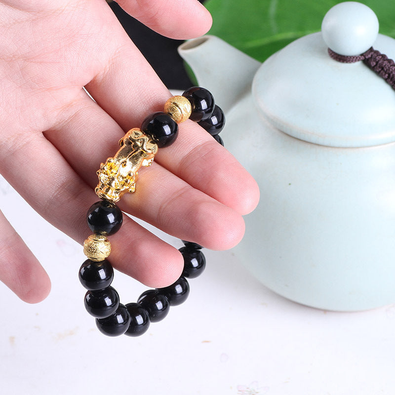 Flag Village Obsidian 18K Gold Bracelet six brave words on hand and little Pearl transport gifts wholesale