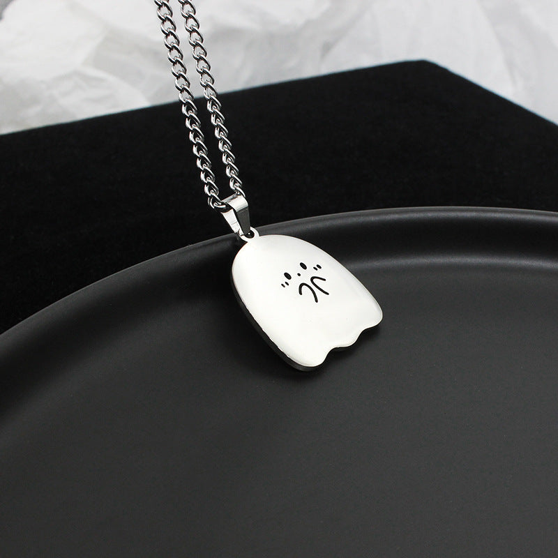 Flag Village Stainless Steel Cute Ghost Couple Necklace Kawaii Animal Cat Pendant Necklace Lovers Friendship Jewelry Gifts