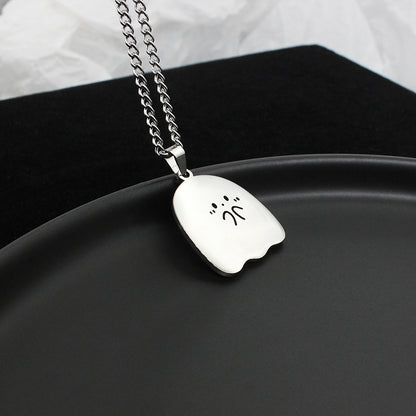 Flag Village Stainless Steel Cute Ghost Couple Necklace Kawaii Animal Cat Pendant Necklace Lovers Friendship Jewelry Gifts