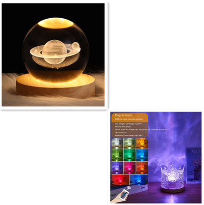 Flag Village LED Water Ripple Ambient Night Light USB Rotating Projection Crystal Table Lamp RGB Dimmable Home Decoration 16 Color Gifts