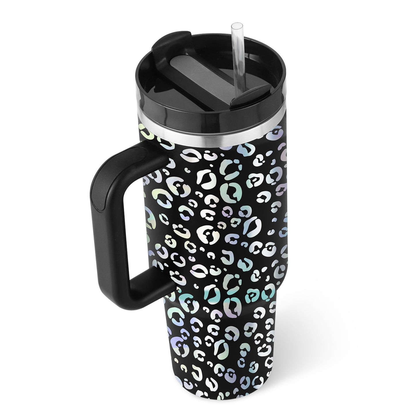 Flag Village 40 Oz Tumbler With Handle Straw Insulated, Stainless Steel Spill Proof Vacuum Coffee Cup Tumbler With Lid Tapered Mug Gifts For Valentine Lover Suitable For Car Gym Office Travel
