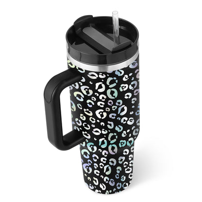 Flag Village 40 Oz Tumbler With Handle Straw Insulated, Stainless Steel Spill Proof Vacuum Coffee Cup Tumbler With Lid Tapered Mug Gifts For Valentine Lover Suitable For Car Gym Office Travel