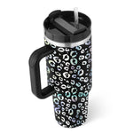 Flag Village 40 Oz Tumbler With Handle Straw Insulated, Stainless Steel Spill Proof Vacuum Coffee Cup Tumbler With Lid Tapered Mug Gifts For Valentine Lover Suitable For Car Gym Office Travel