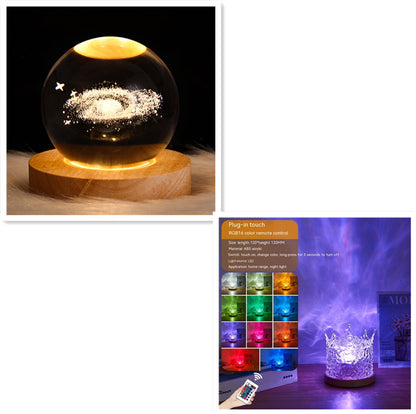 Flag Village LED Water Ripple Ambient Night Light USB Rotating Projection Crystal Table Lamp RGB Dimmable Home Decoration 16 Color Gifts