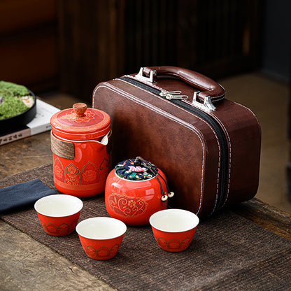 Flag Village Tea Set Suit Ceramic One Pot Four Cups Gift Box