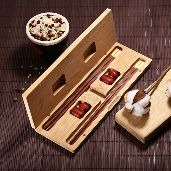 Flag Village Chinese Mahogany Chopsticks Lettering Solid Wood Box Set Gift Chopsticks Custom Gift Box Wedding Lettering Public Chopsticks Birthday Gift