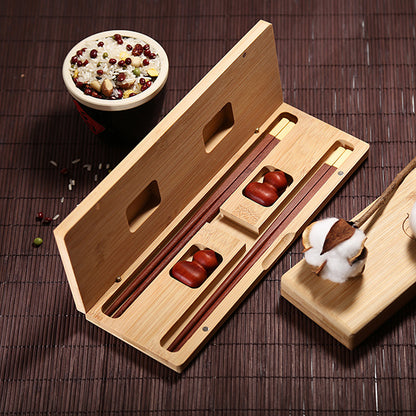 Flag Village Chinese Mahogany Chopsticks Lettering Solid Wood Box Set Gift Chopsticks Custom Gift Box Wedding Lettering Public Chopsticks Birthday Gift