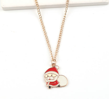 Flag Village Christmas Necklace Cute Cartoon Santa Claus Snowman Elk Pendant Necklace Xmas New Year Festival Ear Jewelry Gifts