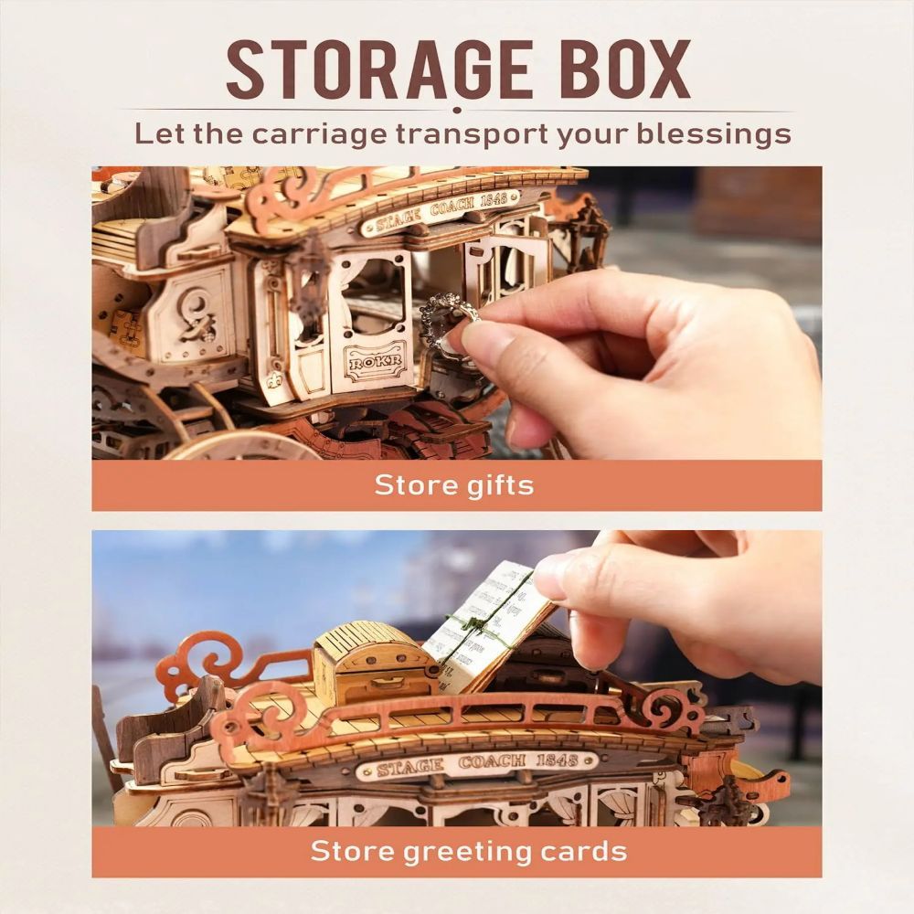 Flag Village Robotime Rokr Stagecoach Music Box 3D Wooden Puzzle For Adults Birthday Anniversary Day Gift Hobby STEM Kits Model Easy To Build