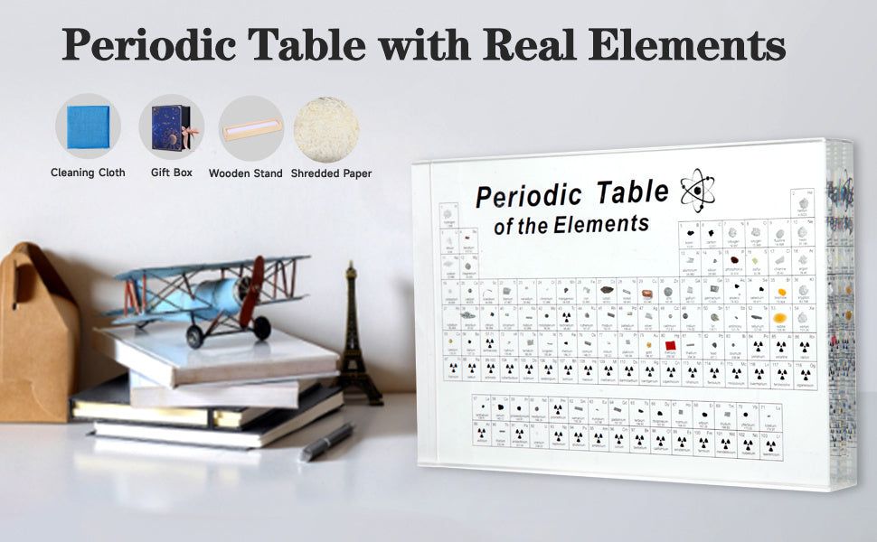 Flag Village Periodic Table With 83 Kinds Of Real Elements Inside, Acrylic Periodic Table Of Elements Samples, Easy To Read, Creative Gifts For Science Lovers And Students
