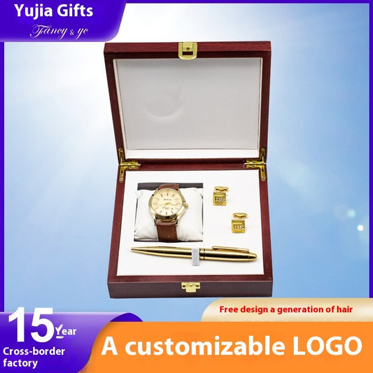 Flag Village High-end Teacher's Day Gift Three-set Box Simple Metal Ball Point Pen Cufflinks Fashion Business Men's Suit