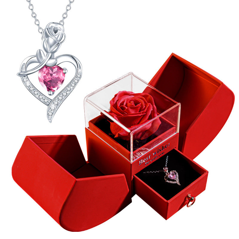 Flag Village Eternal Rose Apple Gift Box Women Necklace Valentine's Day Wedding Jewelry