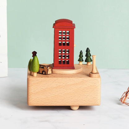 Flag Village Wooden building model music box birthday gift