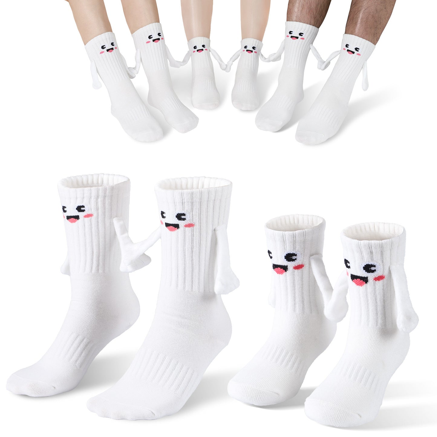 Flag Village 2Pairs Kids  Mom Dad Hand In Hand Smile Sock  Family Magnetic Hand Holding Socks,  Birthday Funny Gag Crazy Sock Day Gifts Mom Dad Child