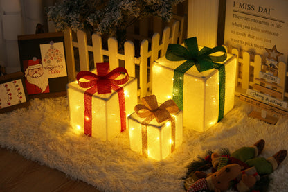 Flag Village Remote Control Christmas Gift Box Lights Christmas Three-piece Decoration