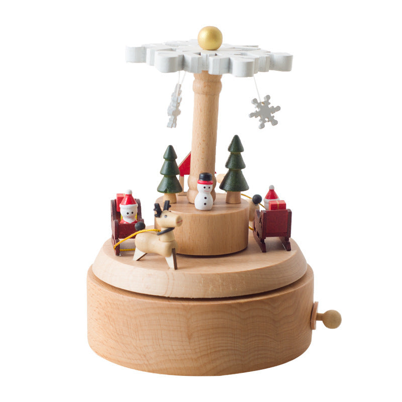 Flag Village Wooden building model music box birthday gift