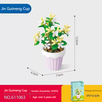 Flag Village Bouquet Plant Potted Rose Handmade DIY Assembling Puzzle Building Blocks Toy Children Gifts