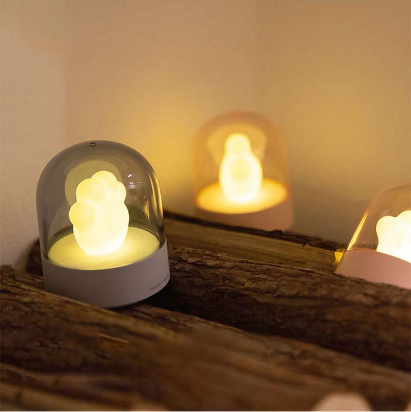 Flag Village Exquisite Night Light Cat Paw Light USB Charging Music Box Warm Musical Lamp Cats Paw Lamp For Kids Children Gift Desktop Decor