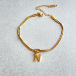 Flag Village New Letter A-Z Love Knot Bracelets For Women Couple Gold Color Dainty Snake Chain Charm Bracelet Stainless Steel Jewelry Gift Valentine's Day Gifts