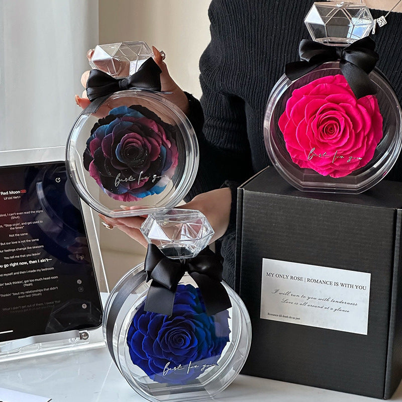 Flag Village Natural Eternal Flower Ornaments Transparent Cover Dried Rose Gift Box For Christmas New Year Valentine's Day Home Decor