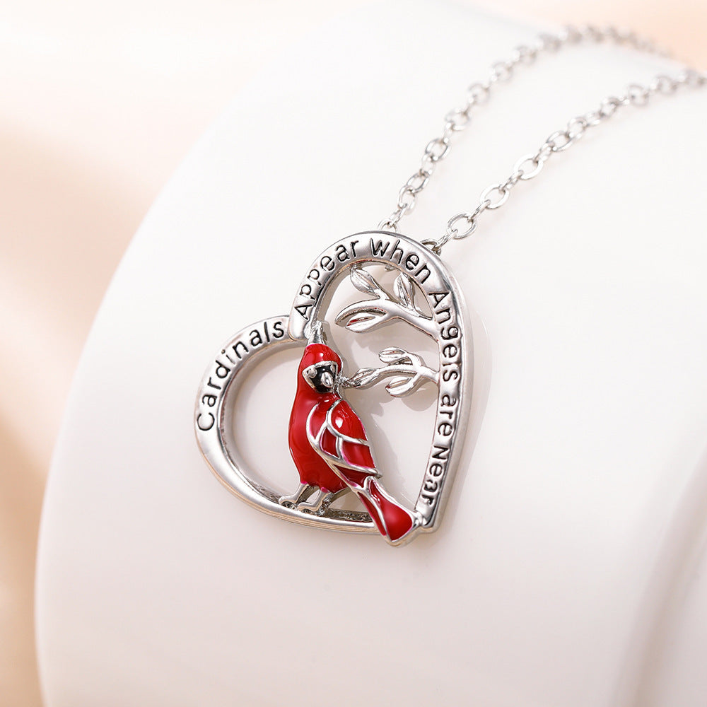 Flag Village Creative Heart Shaped Cardinal Pendant Necklace, Exquisite Party Commemorative Accessory Gift Jewelry Anniversary Party Gifts, Valentine's Day Gift