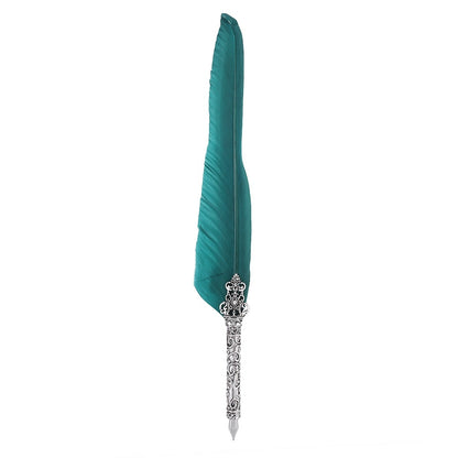Retro Quill Feather Writing Pen Gift Box with Empty Ink Bottle Quill Set for Teacher Ink Green