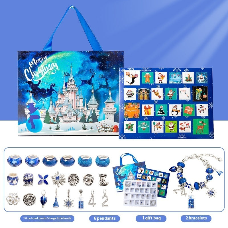 Flag Village DIY Creative Kids Bracelet Ornament 24 Grid Calendar Christmas Surprise Blind Box Silver Set