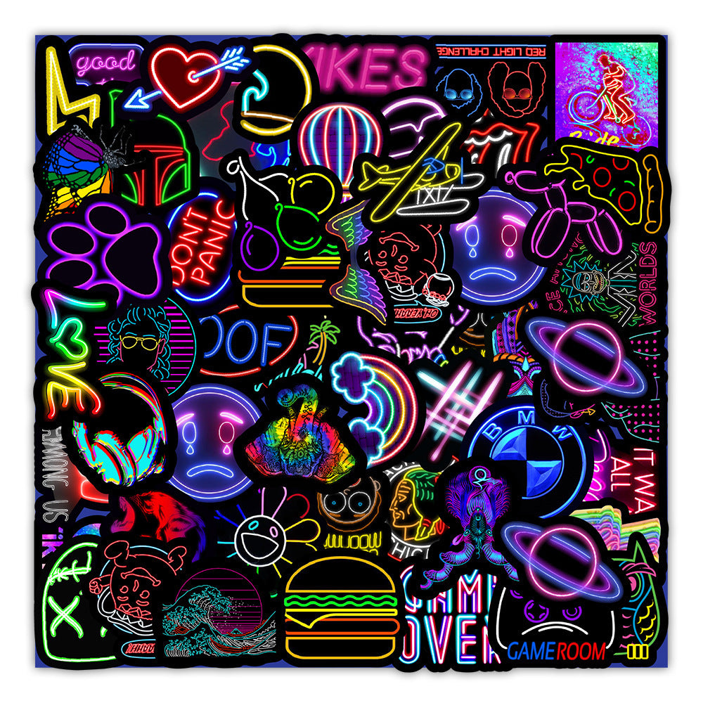 Flag Village Auto Tools 50 New Neon Stickers Car Trunk Phone Water Cup Decoration Stickers