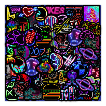 Flag Village Auto Tools 50 New Neon Stickers Car Trunk Phone Water Cup Decoration Stickers
