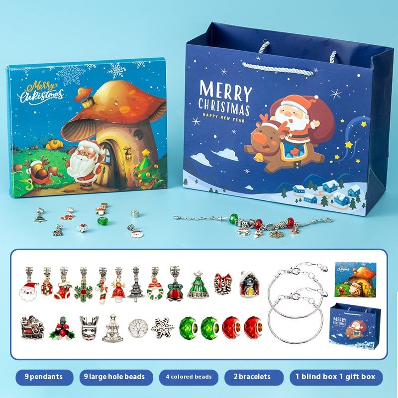 Flag Village DIY Creative Kids Bracelet Ornament 24 Grid Calendar Christmas Surprise Blind Box Silver Set