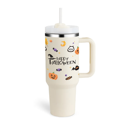 Flag Village 40 Oz Tumbler With Handle Straw Insulated, Stainless Steel Spill Proof Vacuum Coffee Cup Tumbler With Lid Tapered Mug Gifts For Valentine Lover Suitable For Car Gym Office Travel