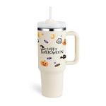 Flag Village 40 Oz Tumbler With Handle Straw Insulated, Stainless Steel Spill Proof Vacuum Coffee Cup Tumbler With Lid Tapered Mug Gifts For Valentine Lover Suitable For Car Gym Office Travel