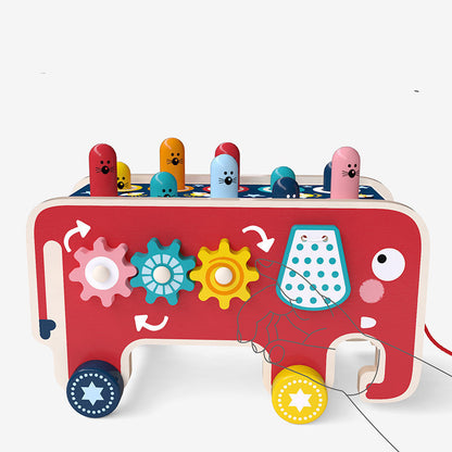 Flag Village Montessori Toddlers Kids Wooden Pounding Bench Animal Bus Toys Early Educational Set Gifts For Children Toy Musical Instrument