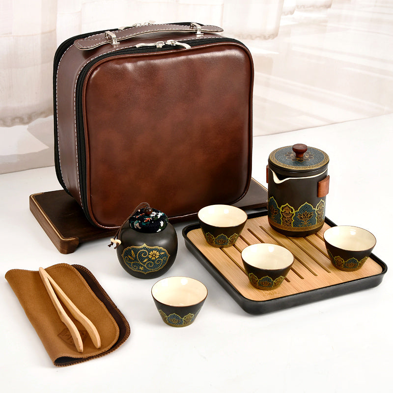 Flag Village Ceramic Portable Travel Tea Set Gift Box