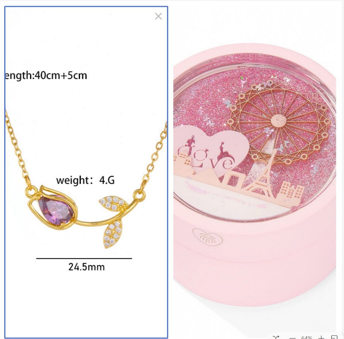 Flag Village Ferris Wheel Induction Lamp Light Luxury Ring Set Chain Jewelry Box