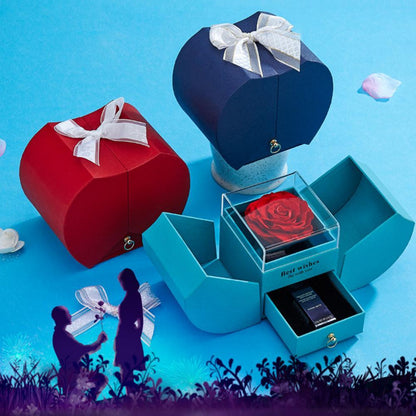 Flag Village Creative Eternal Flower Necklace Ring Double Gift Box
