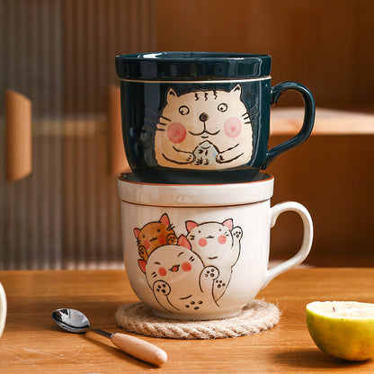 Flag Village Ceramic Cup With Lid Large Capacity, Spoon Set Gift Box