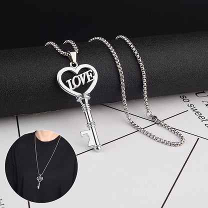 Flag Village Stainless Steel Necklaces Sweet Heart Key Pendants Choker Chain Korean Fashion Jewelry For Women Jewelry Gifts