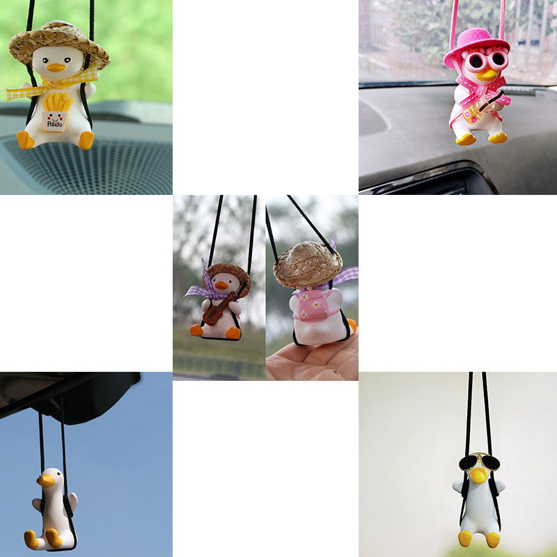 Flag Village Car Pendant Cute Anime Little Duck Swing Auto Rearview Mirror Hanging Ornaments Interior Decoraction Accessories For Girls Gifts