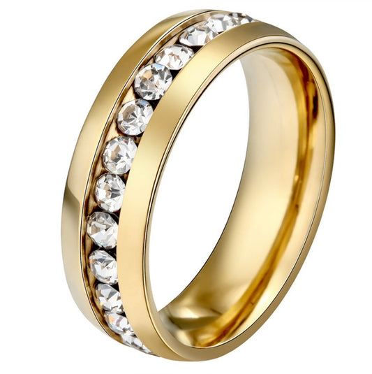 Flag Village New Fashion Crystal Rings for Women Gold Color Color Stainless Steel Jewerly Gifts