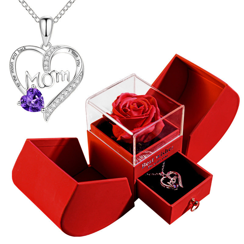 Flag Village Eternal Rose Apple Gift Box Women Necklace Valentine's Day Wedding Jewelry