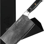 Flag Village Kegani Meat Cleaver Knife 7 Inch - Damascus 73 Layers AUS-10 Steel Core Butcher Knife - G10 Handle Chinese Knife With Gift Box & Sheath
