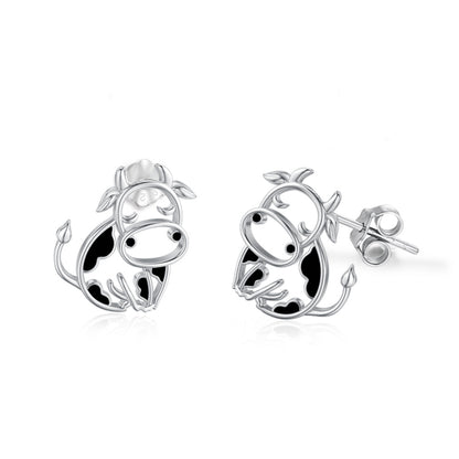Flag Village Cow Earrings 925 Sterling Silver Cow Stud Earrings for Women Cow Gifts for Birthday