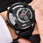 Flag Village Mens Big   Watches Fashion Leather Date Gifts Wristwatch