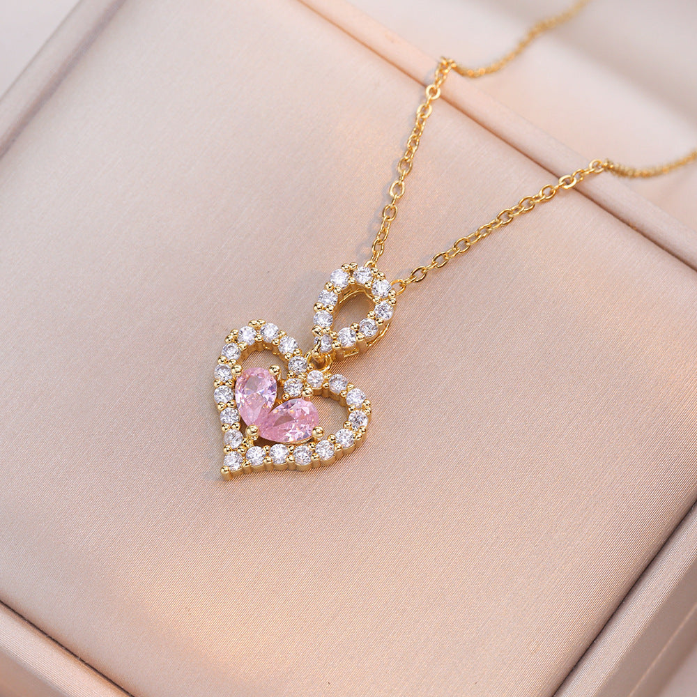Flag Village Exquisite Luxury Rhinestone Crystal Heart Pendants Necklaces For Women Party Jewelry Gifts Fashion Jewelry