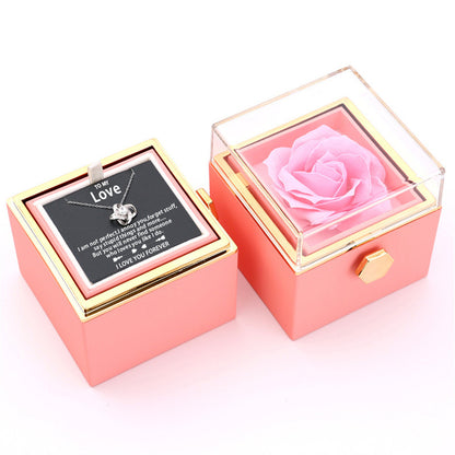 Flag Village Rotating Soap Rose Jewelry Packing Box Necklace Gift Set
