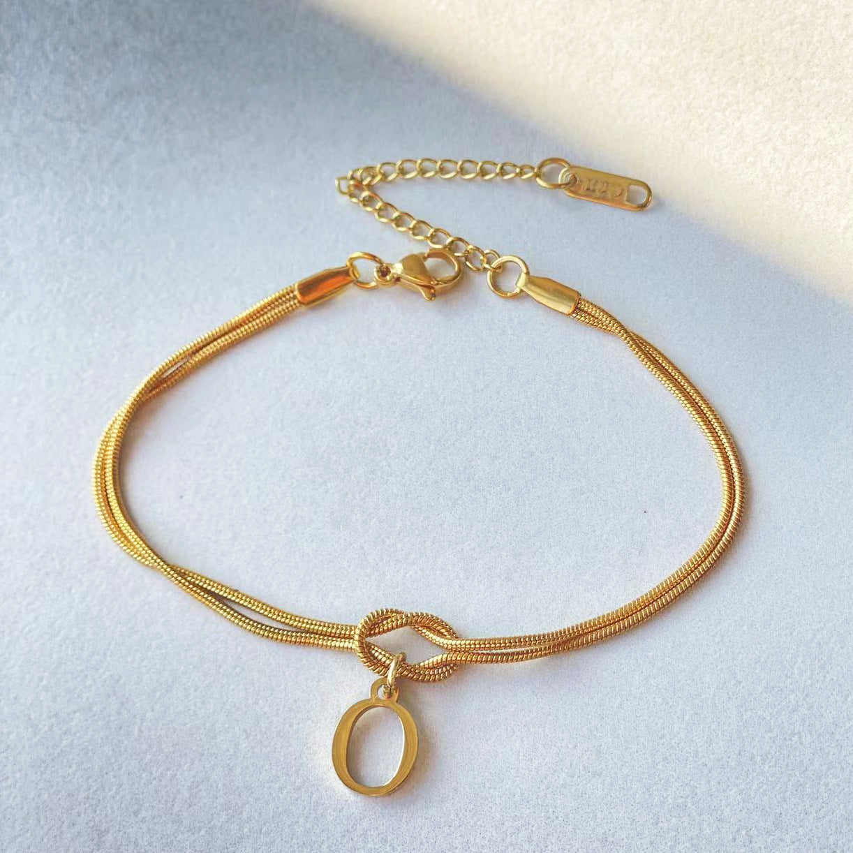 Flag Village New Letter A-Z Love Knot Bracelets For Women Couple Gold Color Dainty Snake Chain Charm Bracelet Stainless Steel Jewelry Gift Valentine's Day Gifts