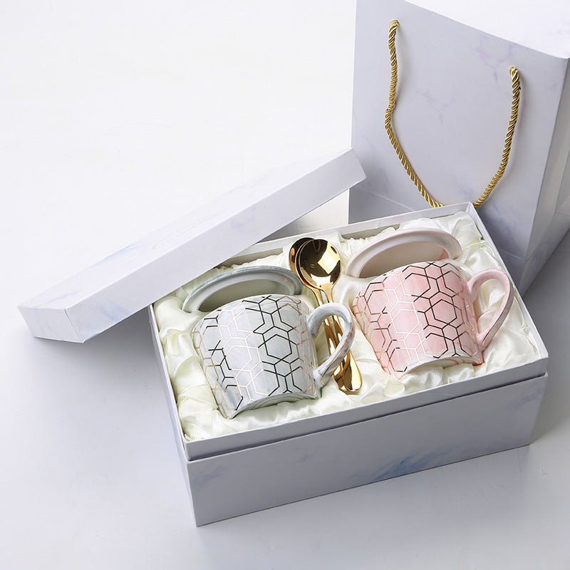 Flag Village European Style Marbled Gold Rim Mug Gift Box Set